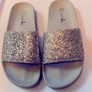 New Just Be… Silver sparkle slides comfort sole with slight arch support size 7
